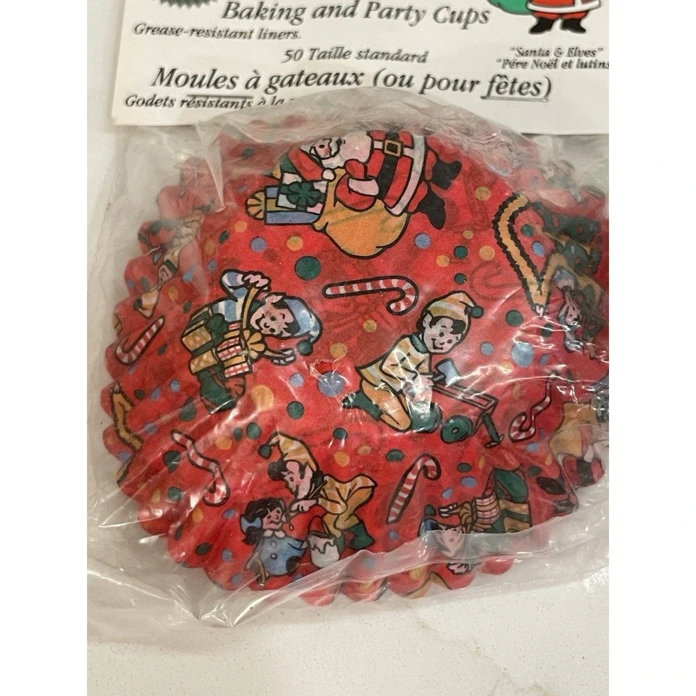 Vintage Cupcake Liners Christmas Set of 2 Wilton 1995 Red Green Retro Plaid‎ Elf